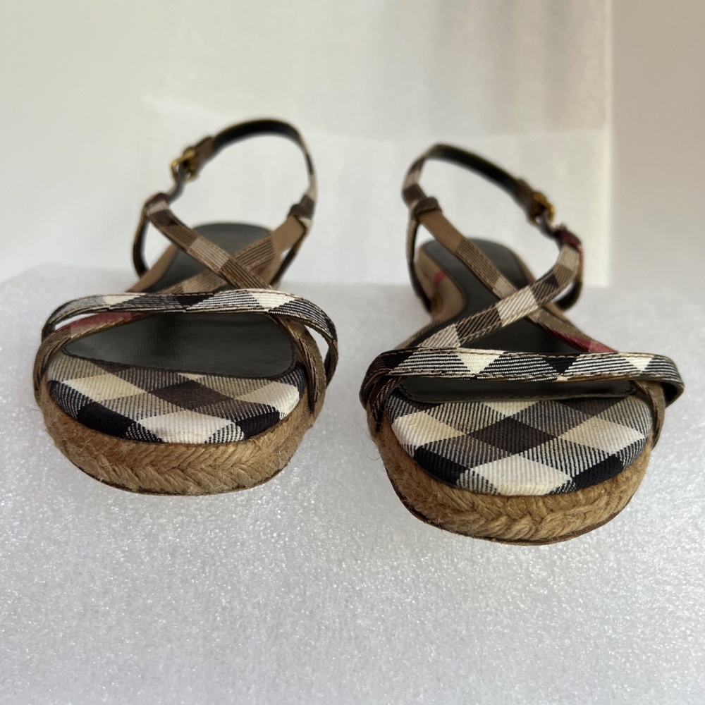 Burberry Nova Check Canvas Espadrille Sandals Criss Cross Strap Flat Sz 6 - Picture 6 of 15